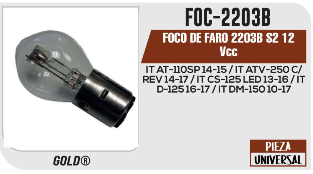 FOCO DE FARO 2203B S2 S2 12Vcc Empaque (10 Piezas)