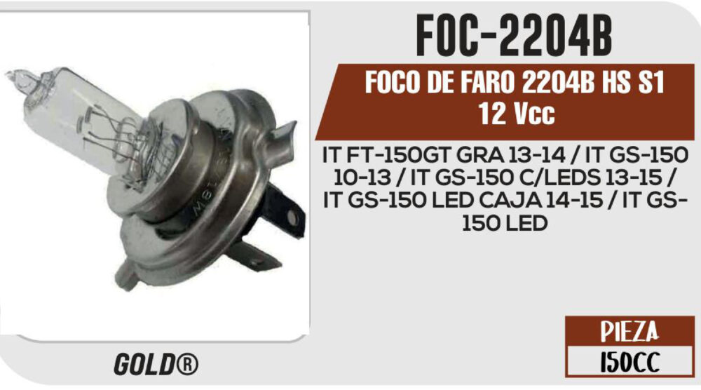 FOCO DE FARO 2204B HS S1 12Vcc Empaque (20 Piezas)