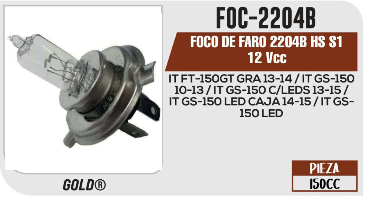 FOCO DE FARO 2204B HS S1 12Vcc Empaque (20 Piezas)