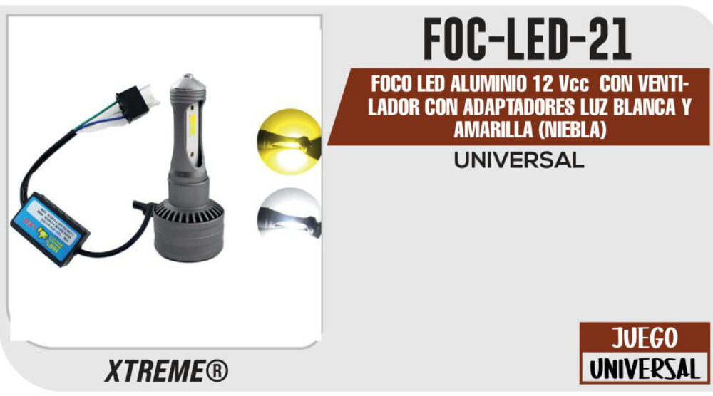 FOCO LED ALUMINIO 12Vcc CON VENTILADOR CON ADAPTADORES LUZ BLANCA Y AMARILLA (NIEBLA)