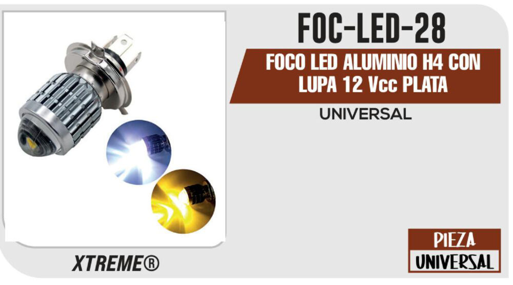 FOCO LED ALUMINIO H4 CON LUPA 12Vcc PLATA