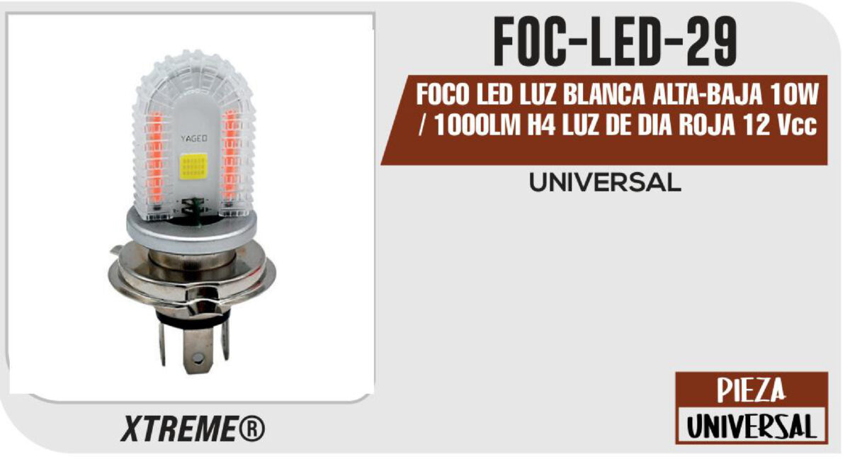 FOCO LED LUZ BLANCA ALTA-BAJA 10W / 1000LM H4 LUZ DE DIA ROJA 12Vcc