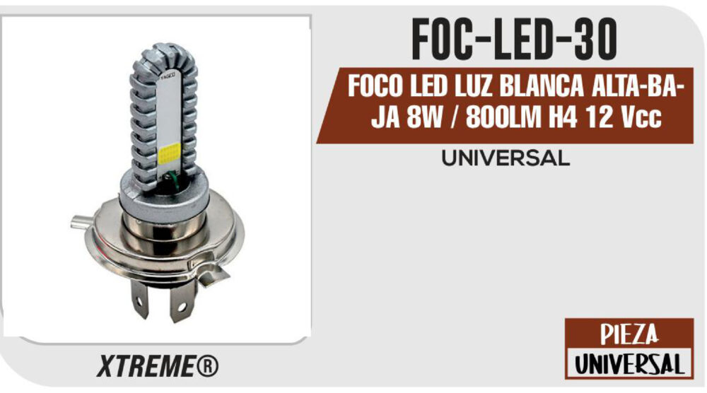 FOCO LED LUZ BLANCA ALTA-BAJA 8W / 800LM H4 12Vcc