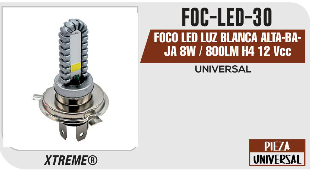 FOCO LED LUZ BLANCA ALTA-BAJA 8W / 800LM H4 12Vcc