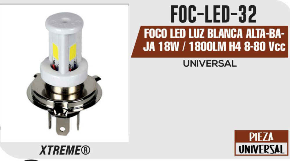 FOCO LED LUZ BLANCA ALTA-BAJA 18W / 1800LM H4 8-80 Vcc / Vca