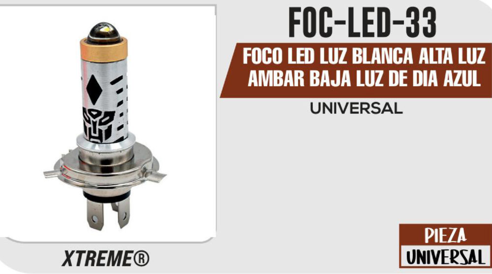 FOCO LED LUZ BLANCA ALTA LUZ AMBAR BAJA LUZ DE DIA AZUL 8W / 800LM H4 8-80 Vcc / Vca