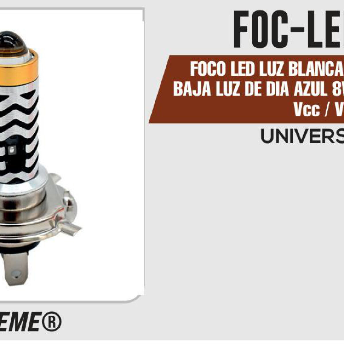 FOCO LED LUZ BLANCA ALTA LUZ AMBAR BAJA LUZ DE DIA AZUL 8W / 800LM H4 8-80 Vcc / Vca