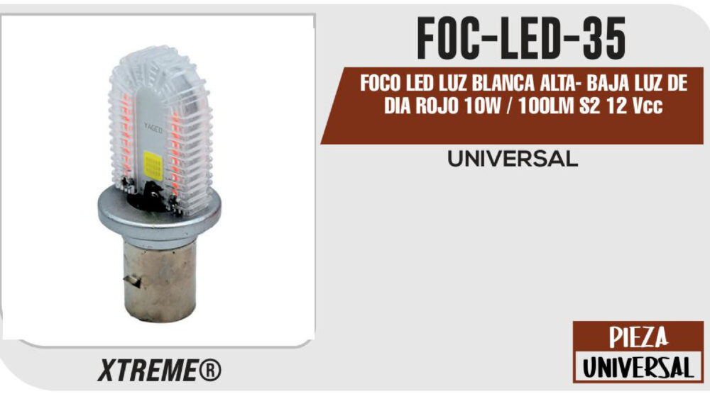 FOCO LED LUZ BLANCA ALTA- BAJA LUZ DE DIA ROJO 10W / 100LM S2 12Vcc