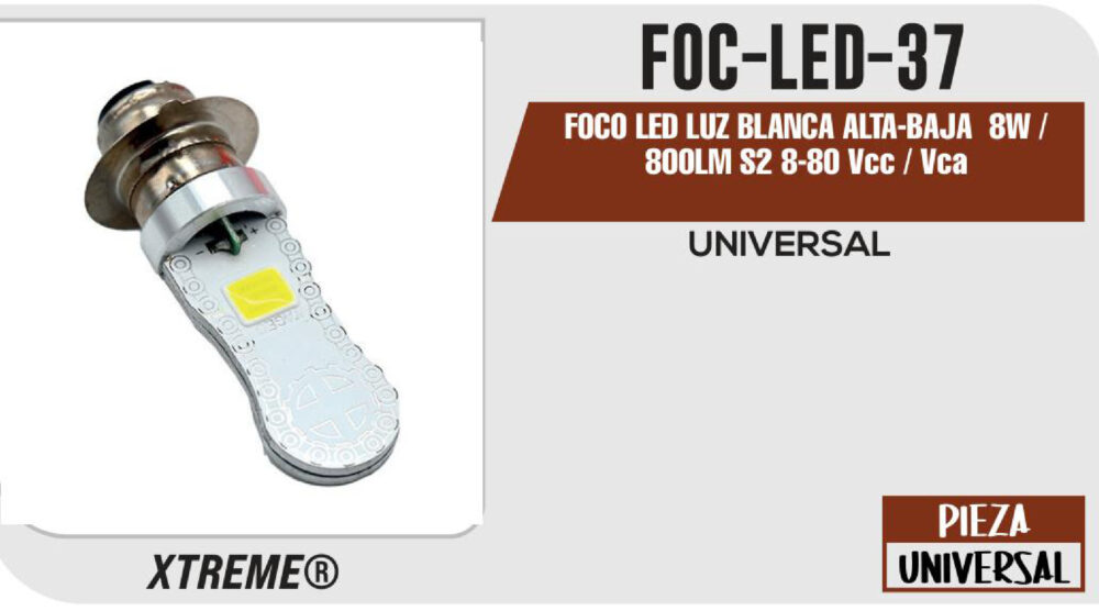 FOCO LED LUZ BLANCA ALTA-BAJA 8W / 800LM S2 8-80 Vcc / Vca