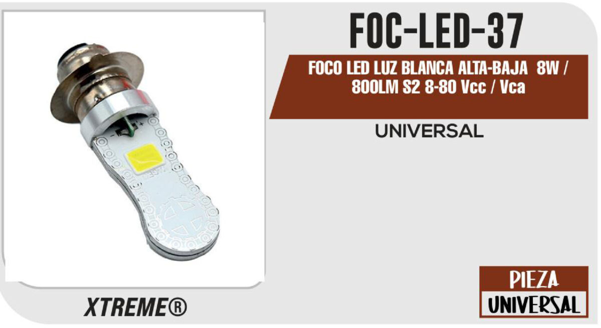 FOCO LED LUZ BLANCA ALTA-BAJA 8W / 800LM S2 8-80 Vcc / Vca