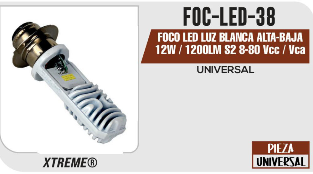 FOCO LED LUZ BLANCA ALTA-BAJA 12W / 1200LM S2 8-80 Vcc / Vca