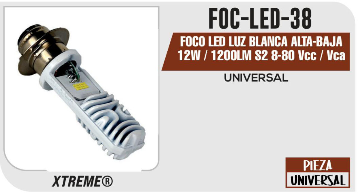 FOCO LED LUZ BLANCA ALTA-BAJA 12W / 1200LM S2 8-80 Vcc / Vca