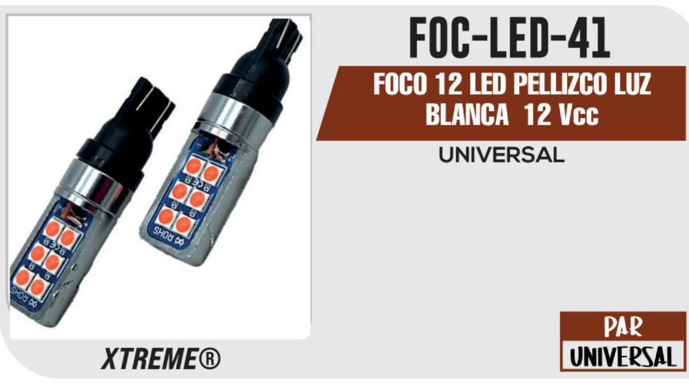 FOCO 12 LED PELLIZCO LUZ ROJO 12Vcc