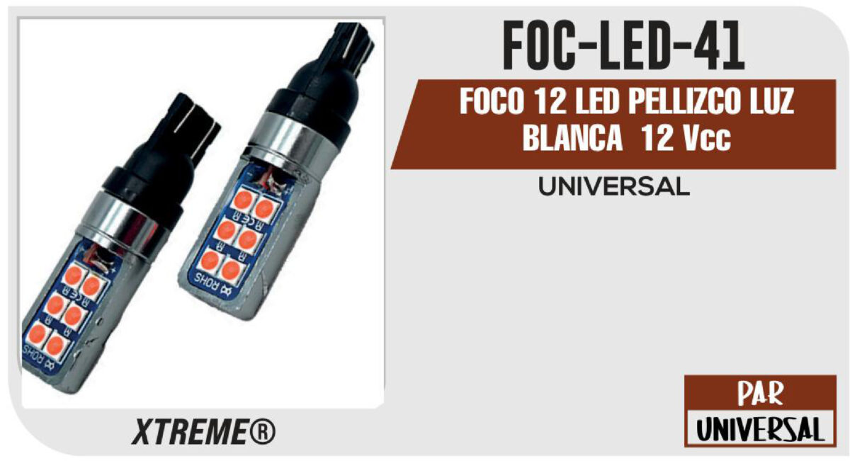 FOCO 12 LED PELLIZCO LUZ ROJO 12Vcc