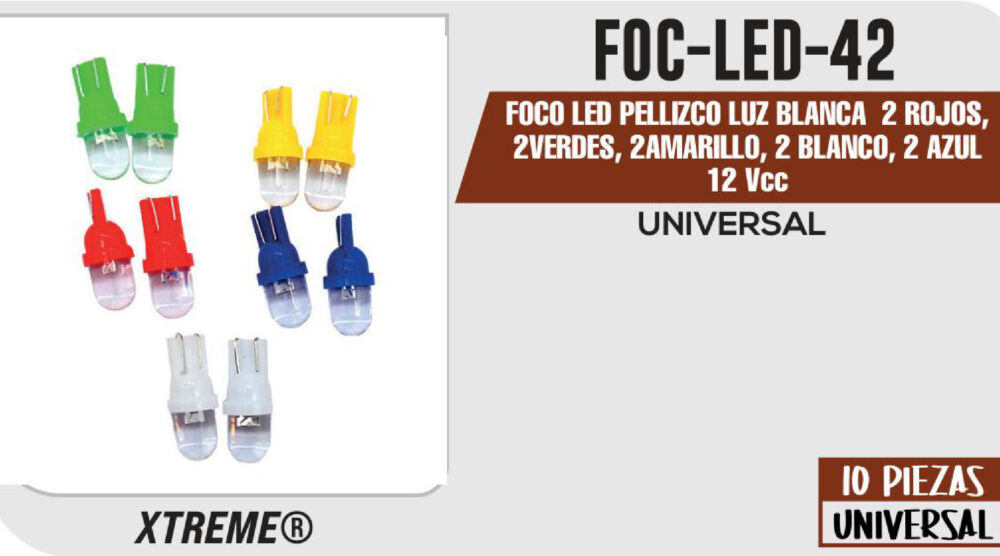 FOCO LED PELLIZCO LUZ BLANCA 2 ROJOS, 2VERDES, 2AMARILLO, 2 BLANCO, 2 AZUL 12Vcc