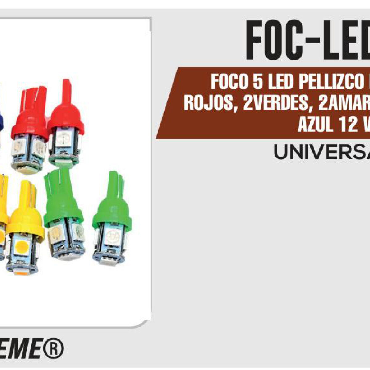 FOCO 5 LED PELLIZCO LUZ BLANCA 2 ROJOS, 2VERDES, 2AMARILLO, 2 BLANCO, 2 AZUL 12Vcc
