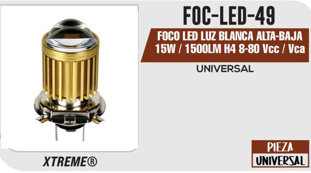 FOCO LED LUZ BLANCA ALTA-BAJA 15W / 1500LM H4 8-80 Vcc / Vca