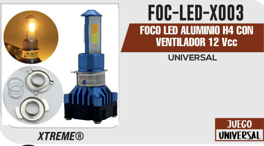 FOCO LED ALUMINIO H4 CON VENTILADOR 12Vcc