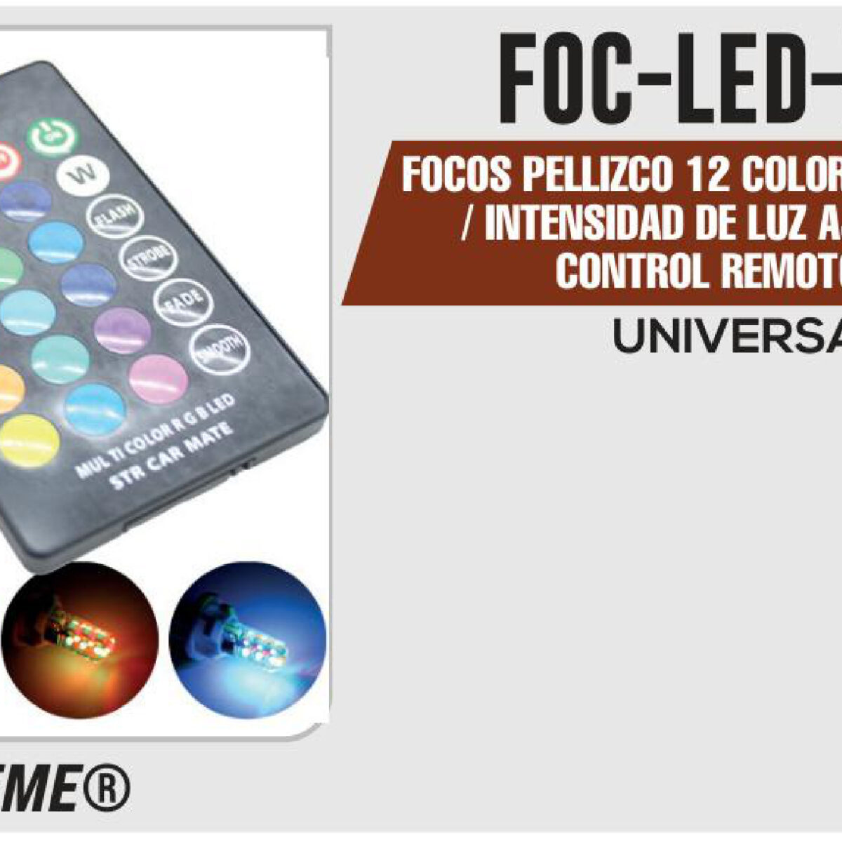 FOCOS PELLIZCO 12 COLORES / 4 FUNCIONES / INTENSIDAD DE LUZ AJUSTABLE CON CONTROL REMOTO 12Vcc