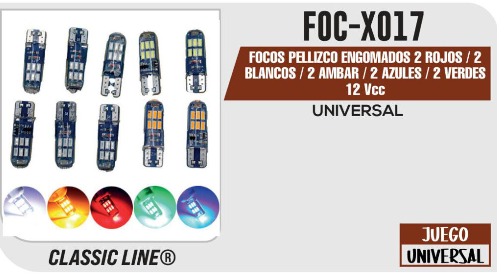 FOCOS PELLIZCO ENGOMADOS 2 ROJOS / 2 BLANCOS / 2 AMBAR 12Vcc