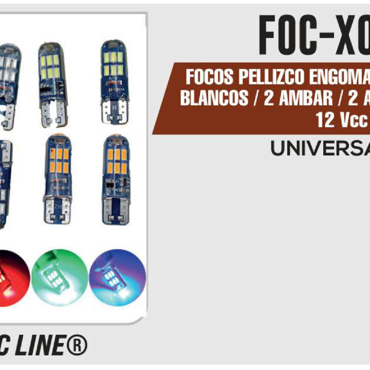 FOCOS PELLIZCO ENGOMADOS 2 ROJOS / 2 BLANCOS / 2 AMBAR 12Vcc