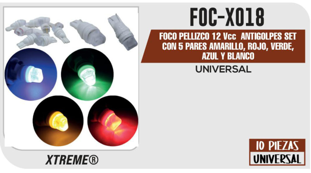 FOCO PELLIZCO 12Vcc ANTIGOLPES SET CON 5 PARES AMARILLO, ROJO, VERDE, AZUL Y BLANCO