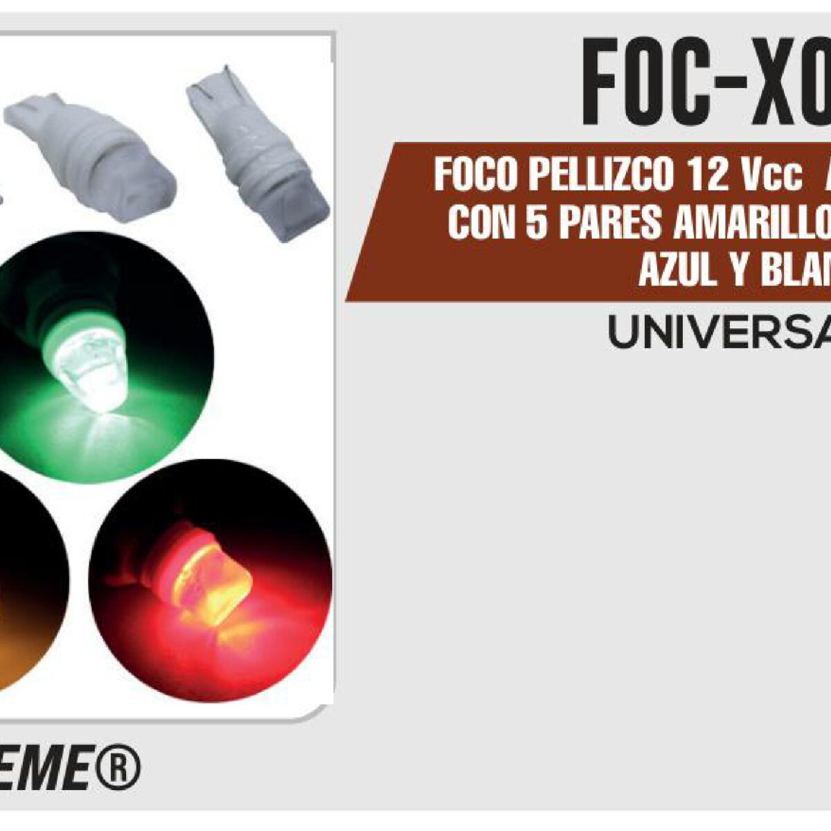 FOCO PELLIZCO 12Vcc ANTIGOLPES SET CON 5 PARES AMARILLO, ROJO, VERDE, AZUL Y BLANCO