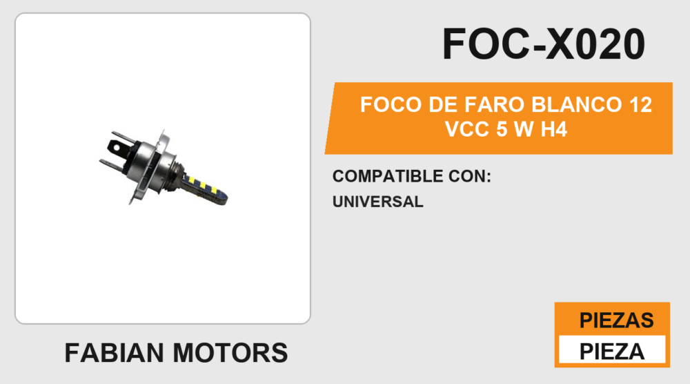 FOCO DE FARO BLANCO 12Vcc 5 W H4