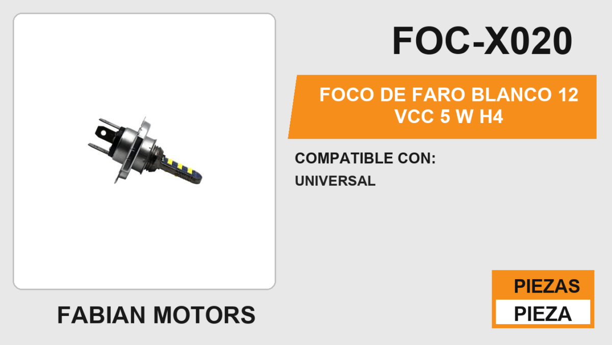 FOCO DE FARO BLANCO 12Vcc 5 W H4