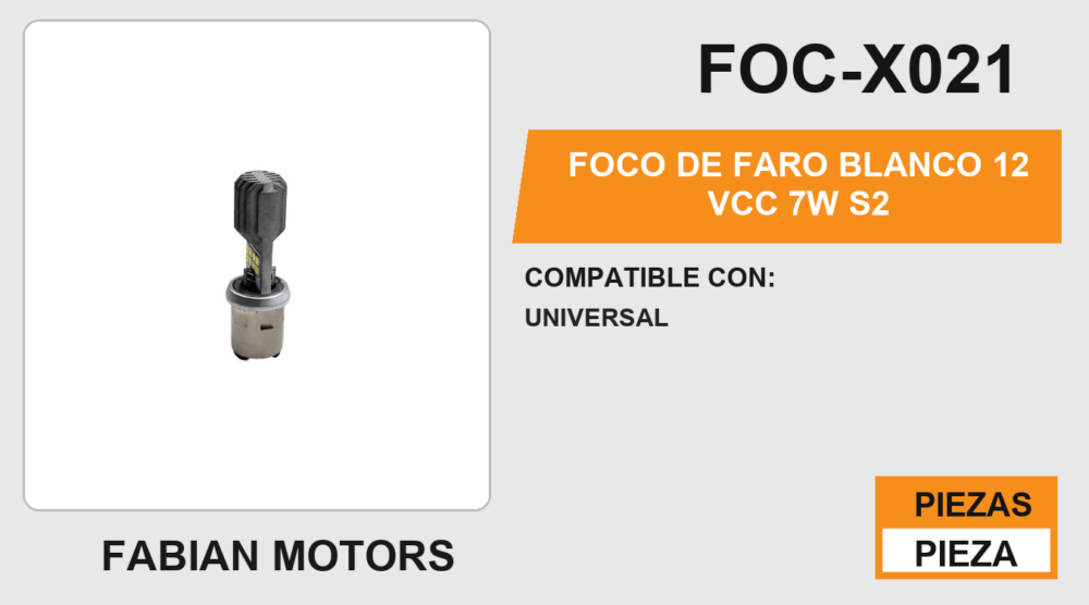 FOCO DE FARO BLANCO 12Vcc 7W S2