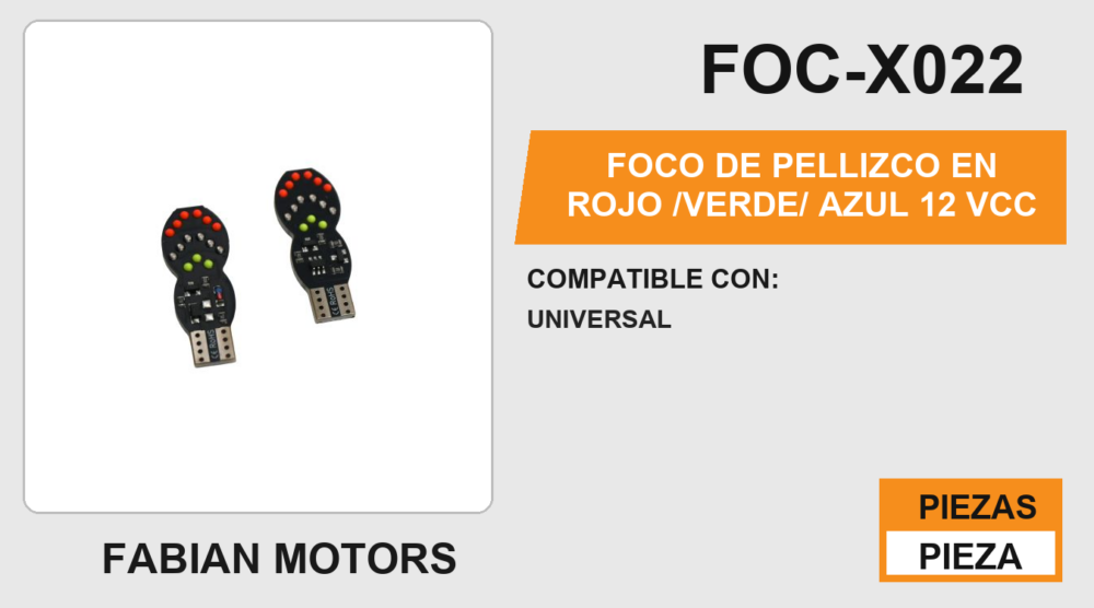 FOCO DE PELLIZCO EN ROJO /VERDE/ AZUL 12Vcc