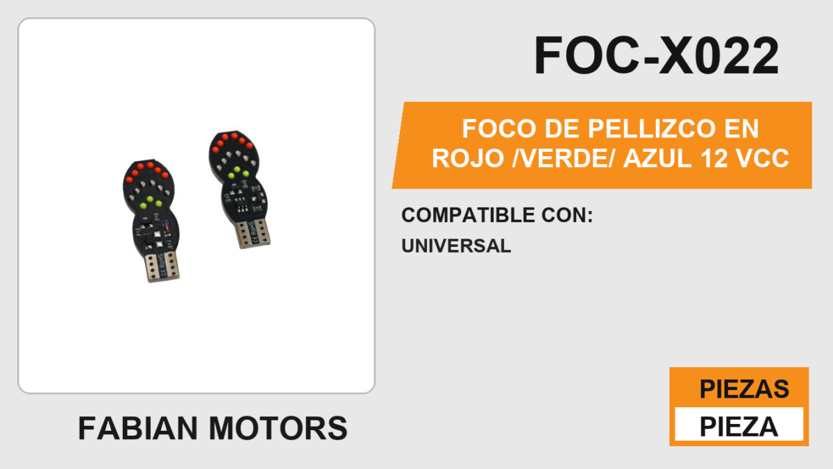 FOCO DE PELLIZCO EN ROJO /VERDE/ AZUL 12Vcc