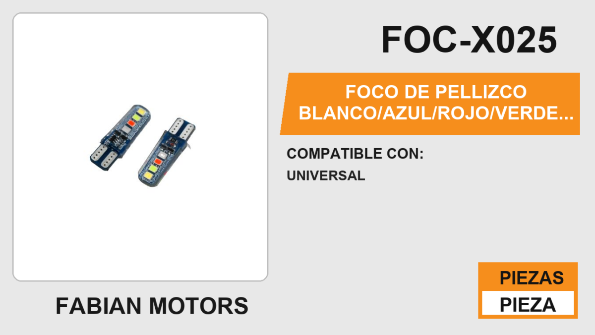 FOCO DE PELLIZCO BLANCO/AZUL/ROJO/VERDE 12Vcc