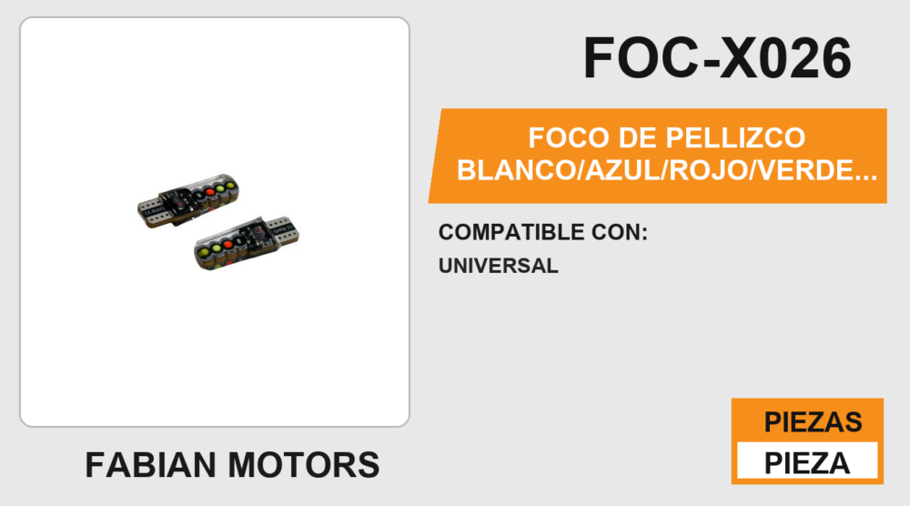 FOCO DE PELLIZCO BLANCO/AZUL/ROJO/VERDE 12Vcc