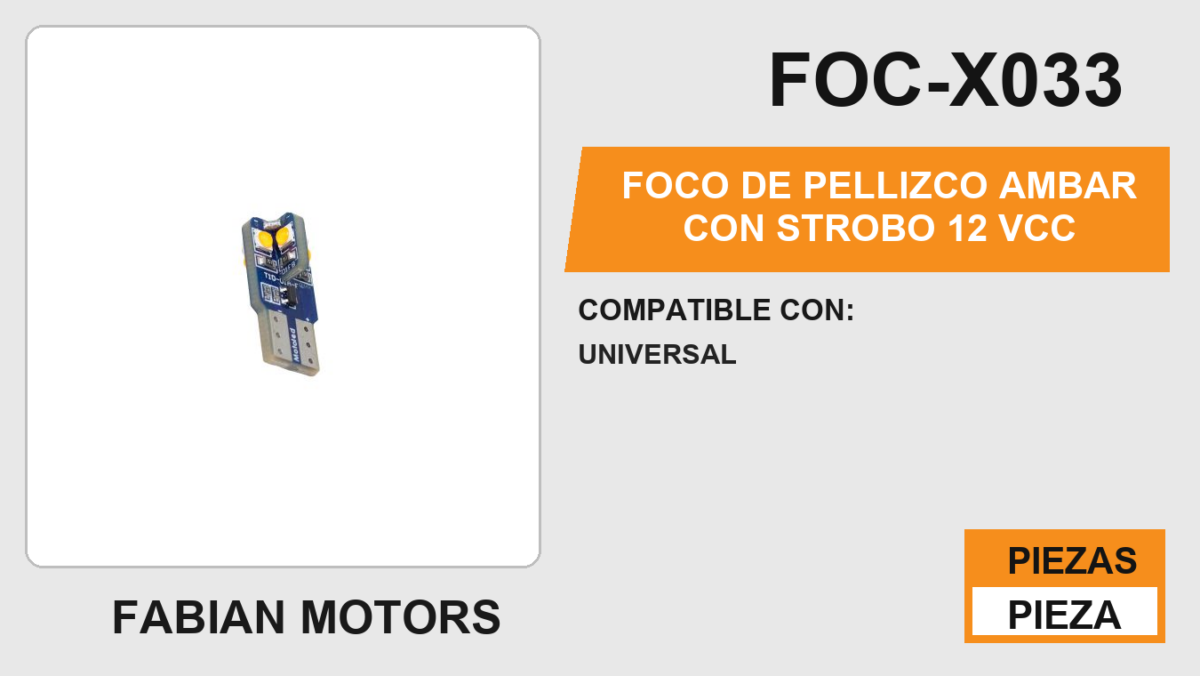FOCO DE PELLIZCO AMBAR CON STROBO 12 Vcc