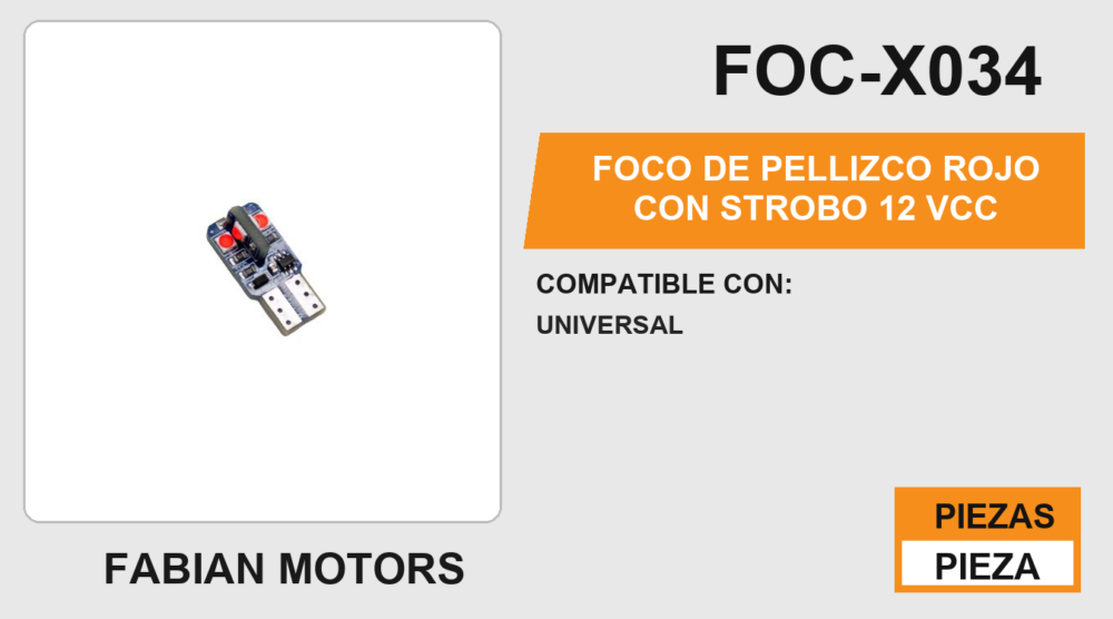 FOCO DE PELLIZCO ROJO CON STROBO 12 Vcc