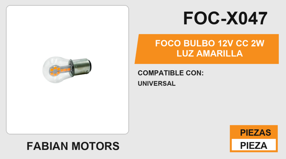 FOCO BULBO 12V cc 2W LUZ AMARILLA