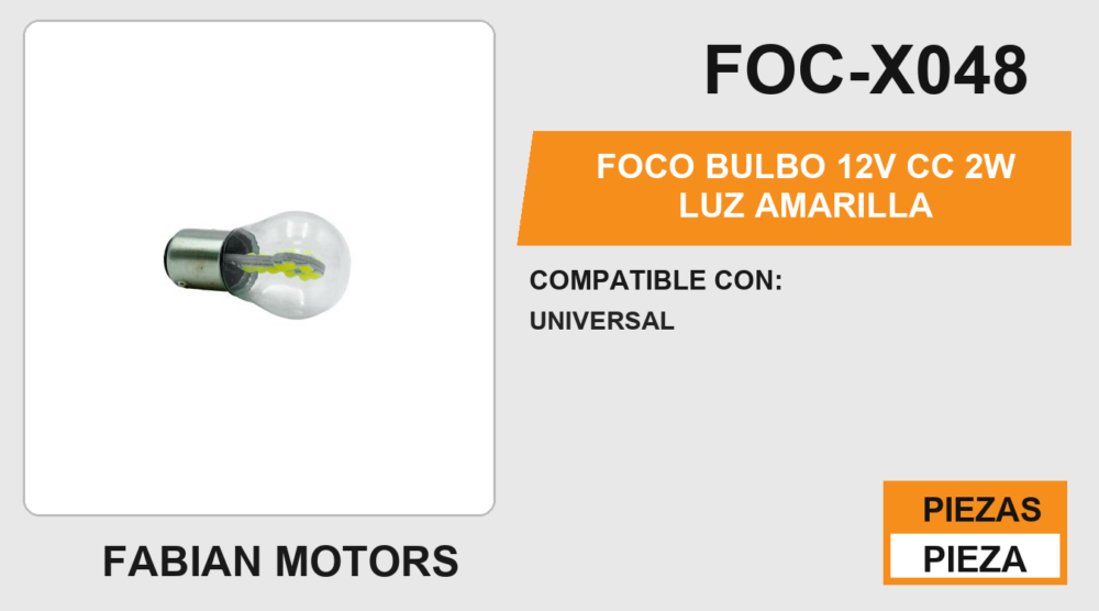 FOCO BULBO 12V cc 2W LUZ AMARILLA