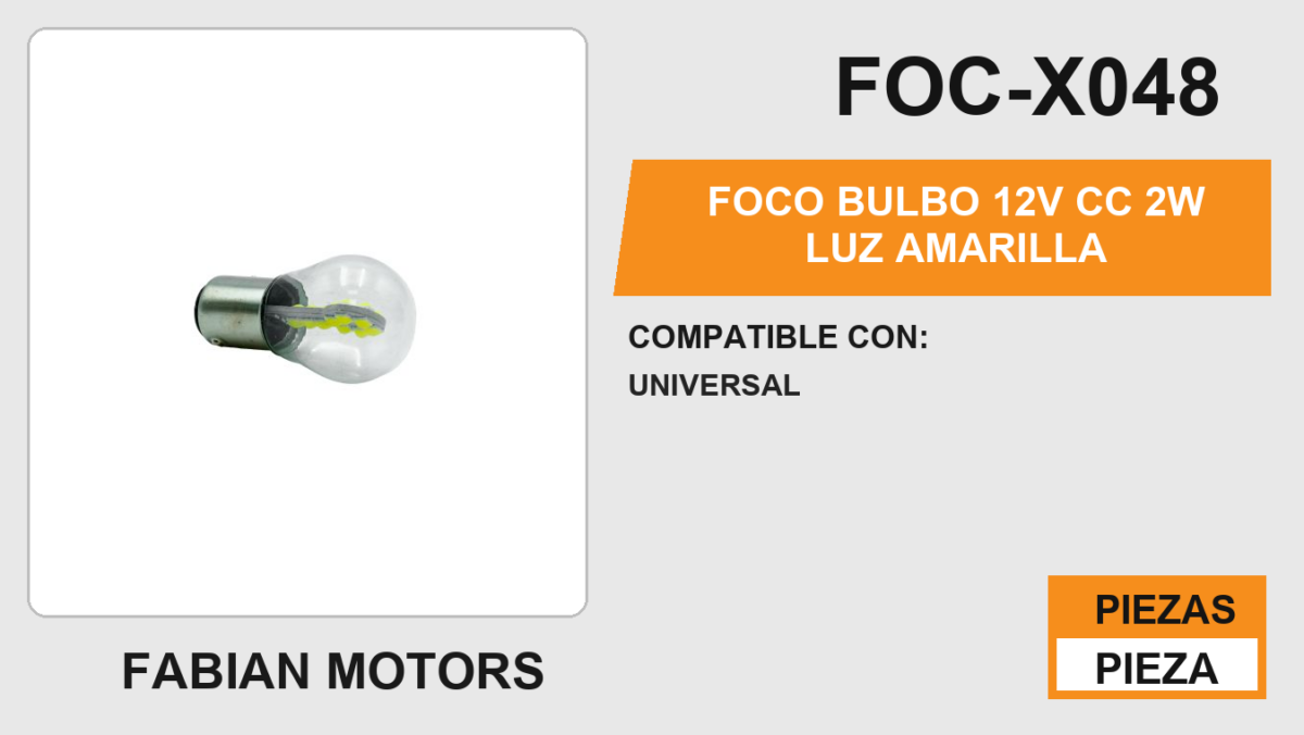 FOCO BULBO 12V cc 2W LUZ AMARILLA