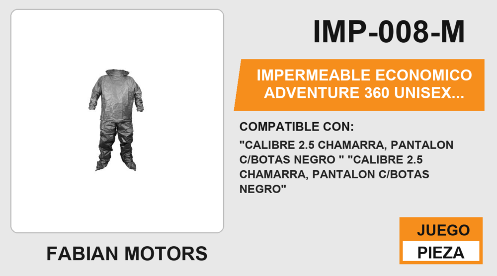IMPERMEABLE ECONOMICO ADVENTURE 360 UNISEX TALLA M