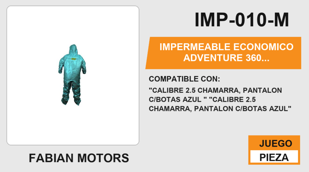IMPERMEABLE ECONOMICO ADVENTURE 360 CABALLERO TALLA M