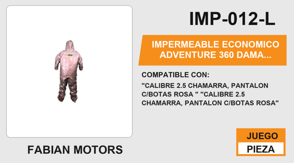 IMPERMEABLE ECONOMICO ADVENTURE 360 DAMA TALLA L