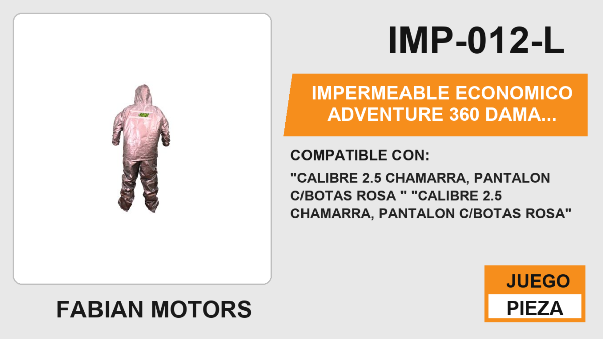 IMPERMEABLE ECONOMICO ADVENTURE 360 DAMA TALLA L