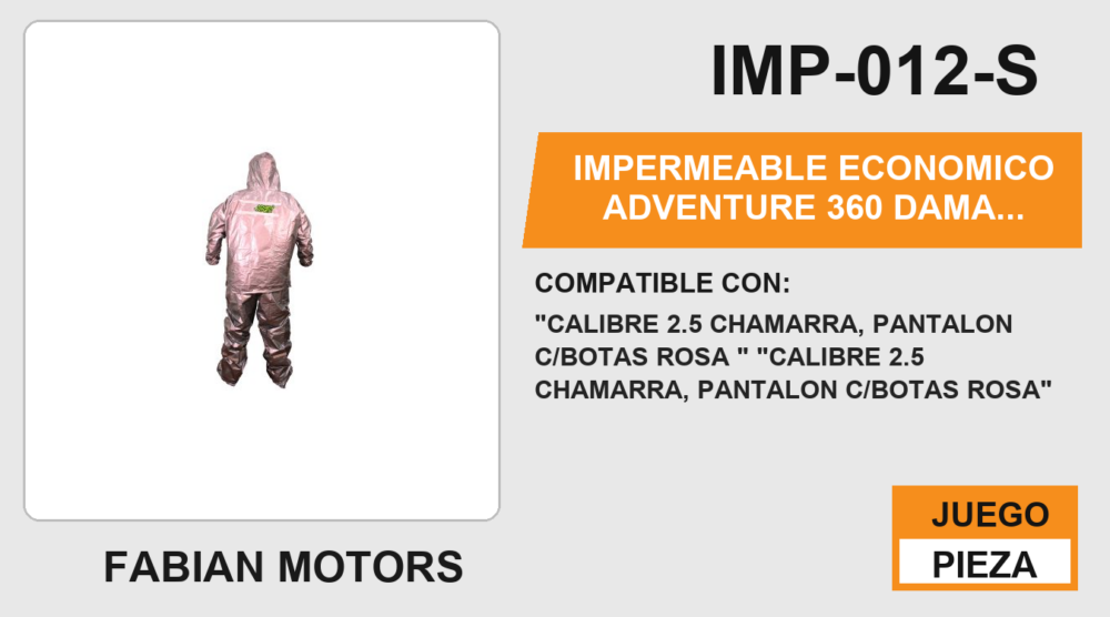 IMPERMEABLE ECONOMICO ADVENTURE 360 DAMA TALLA S