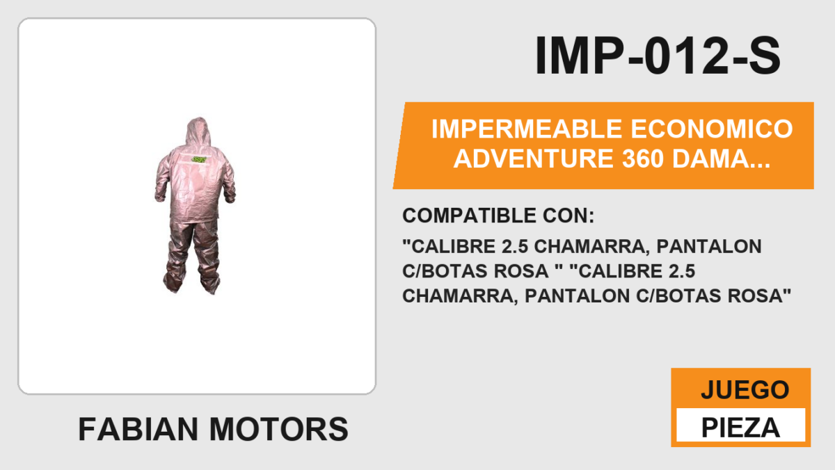 IMPERMEABLE ECONOMICO ADVENTURE 360 DAMA TALLA S