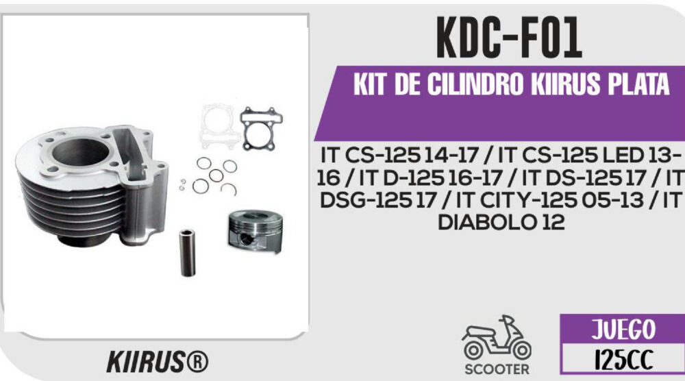 KIT DE CILINDRO PLATA JUEGO: CILINDRO, PERNO, PISTON, ANILLOS, SEGURO, EMPAQUE