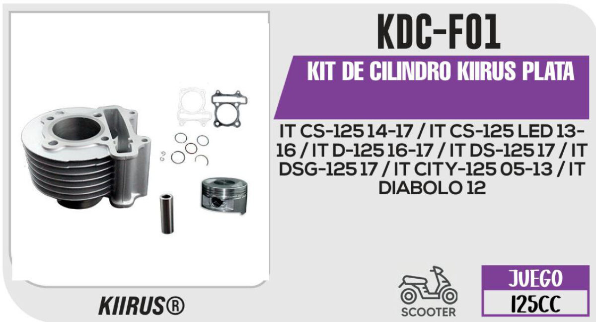 KIT DE CILINDRO PLATA JUEGO: CILINDRO, PERNO, PISTON, ANILLOS, SEGURO, EMPAQUE