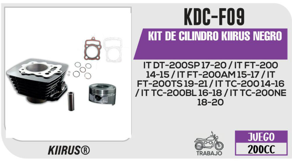 KIT DE CILINDRO NEGRO JUEGO: CILINDRO, PERNO, PISTON, ANILLOS, SEGURO, EMPAQUE