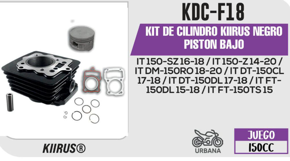 KIT DE CILINDRO NEGRO PISTON BAJO JUEGO: CILINDRO, PERNO, PISTON, ANILLOS, SEGURO, EMPAQUE