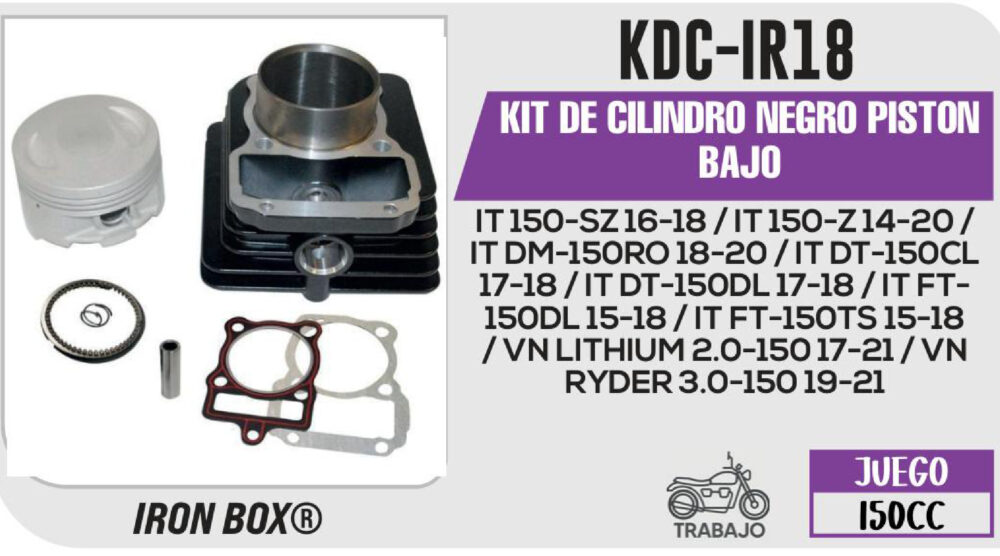 KIT DE CILINDRO NEGRO-(KDC) JUEGO: CILINDRO, PERNO, PISTON, ANILLOS, SEGURO, EMPAQUE